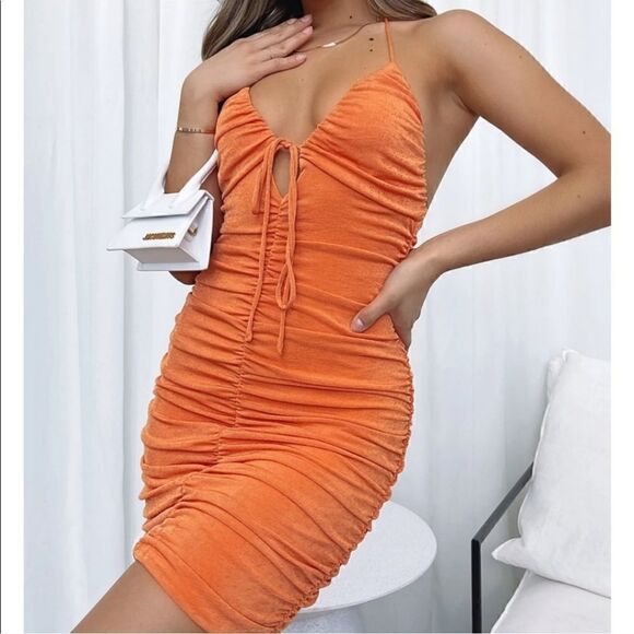 White Fox Change It Up Mini Dress Bodycon Orange Size M - Picture 2 of 11